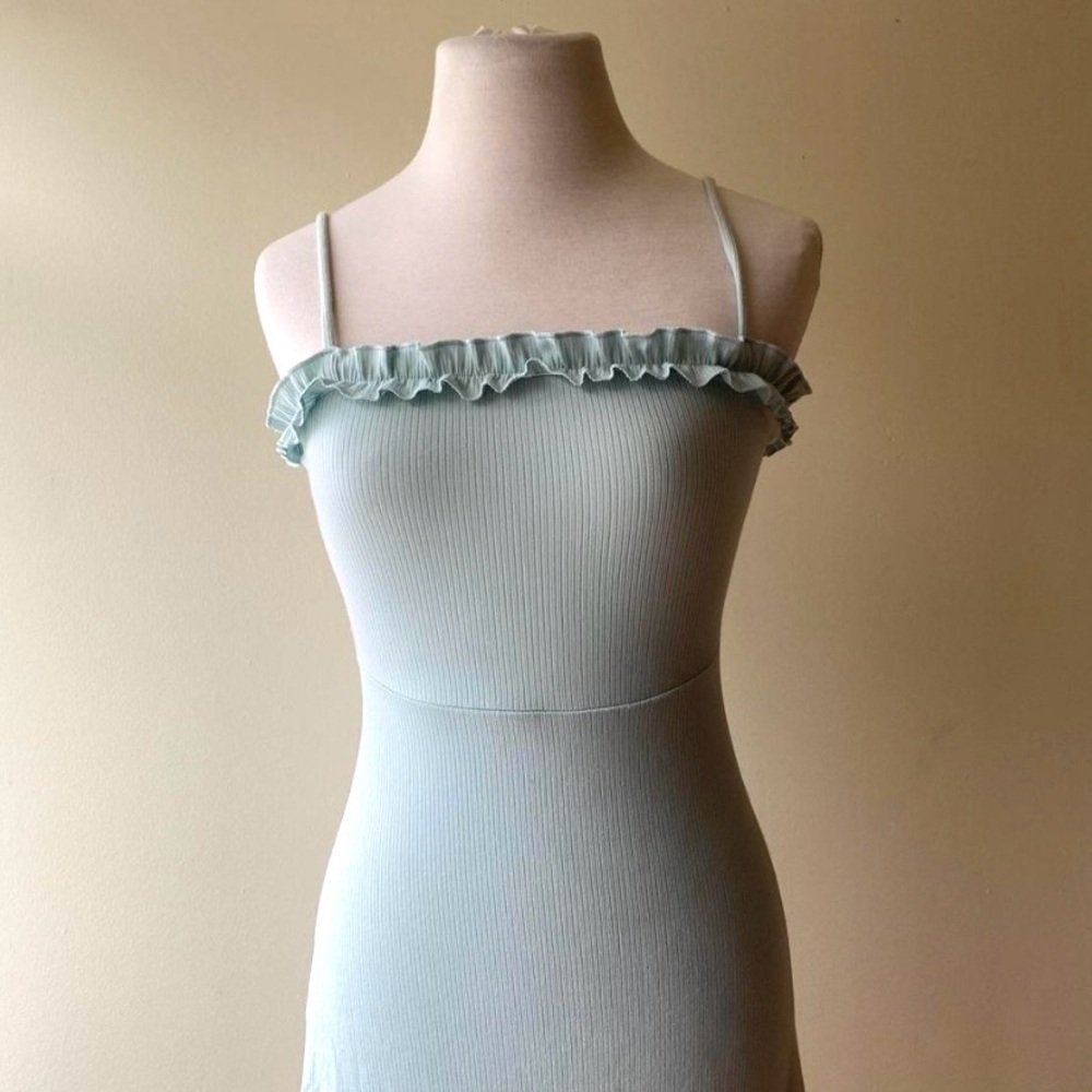 Aritzia Sunday Best Anne-Marie Ruffled Mini Dress Sea Spray Blue Green Sz S